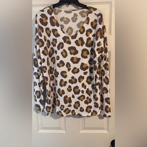 Neutral Leopard Print Long Sleeve Top - Brown & Mustard